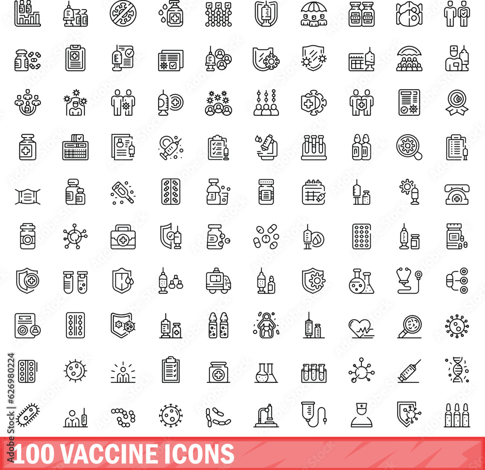 Canvas Prints 100 vaccine icons set. Outline illustration of 100 vaccine icons vector set isolated on white background - Canvas Prints
