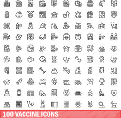 Obraz na płótnie Canvas 100 vaccine icons set. Outline illustration of 100 vaccine icons vector set isolated on white background