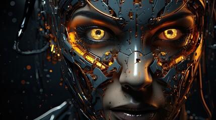 Close up of cyborg robot. technology futuristic concept. Generative AI