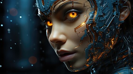 Close up of cyborg robot. technology futuristic concept. Generative AI