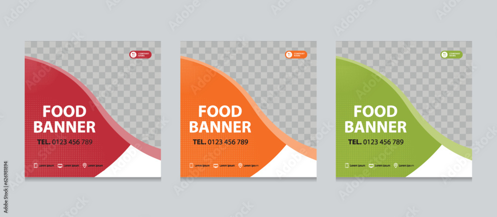 Poster set of editable square business web banner design template. background gradients color. food sale di