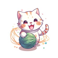 a cartoon of a cat holding a ball of yarn