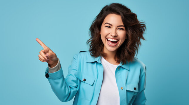 Young Woman Wearing Casual Clothes Pointing With Hand And Finger To The Side Looking At The Camera.