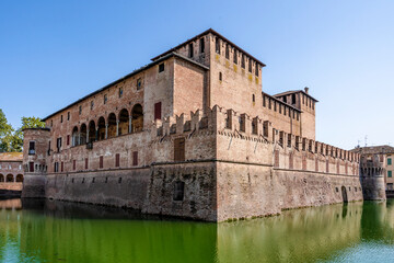 The Medieval castle "Rocca Sanvitale", in the town center of Fontanellato, built in the 12th century, province of Parma, Emilia Romagna region, Italy