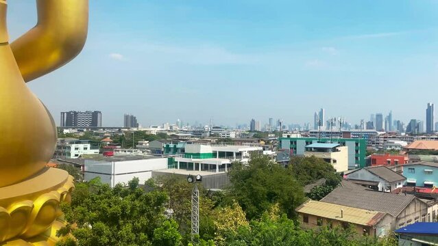 Panorama of Bangkok from the rooftop of Wat Pak Nam Fasi Charoen temple in Bangkok, Thailand