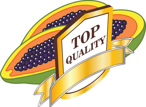 Organic papaya icon isometric vector. Fresh papaya half and top quality sign. Quality concept, food, exotic fruit