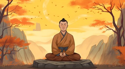 a cartoon of a man meditating on a rock