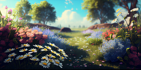 Floral spring meadow, abstract illustration.