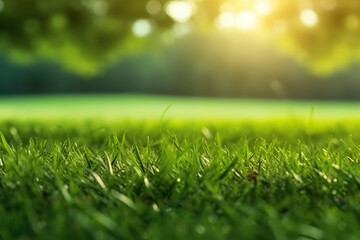 Fototapeta na wymiar Selective focus green grass with bokeh background.Generative Ai.