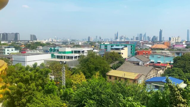 Panorama of Bangkok from the rooftop of Wat Pak Nam Fasi Charoen temple in Bangkok, Thailand