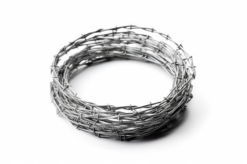Roll up of barbed wire on white background.Generative Ai.