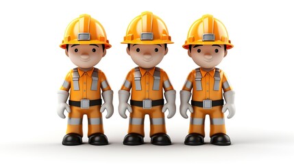 construction workers in hard hats on a white background, generative ai