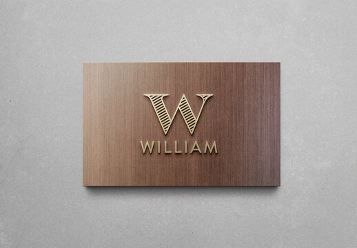 Logo Mockup Template Style Effect Gold Wall Badge Sign 3D Metal Text Brand Logotype
