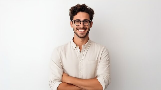 portrait of a man with glasses isolated on white background with generative ai