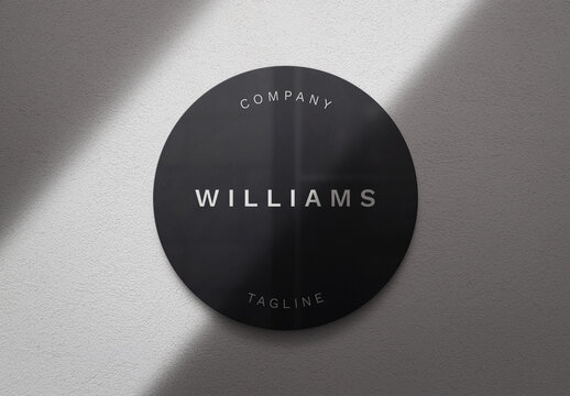 Logo Mockup Template Style Effect Gold Wall Badge Sign 3D Metal Text Brand Logotype