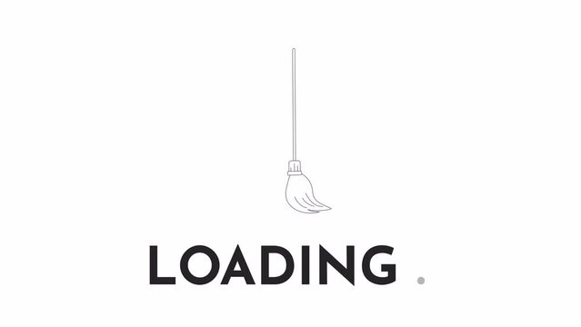 Witch broomstick sweeping floor black and white loading animation. Halloween besom outline 2D cartoon object 4K video loader motion graphic. Witch staff. Magic broom brushing waiting animated gif