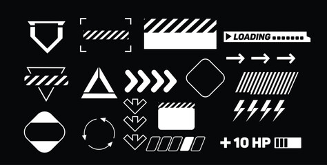 Vector Graphic Assets Set. Bold modern Shapes for Posters Template, flyers, clothes, social media, graphic design, sticker, In Y2k style, Futuristic, Anti-design, Digital Collage, Retro Futurist.
