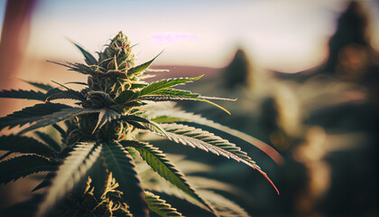 Marijuana cultivation; cannabis greenhouse. Abstract AI generated illustration.