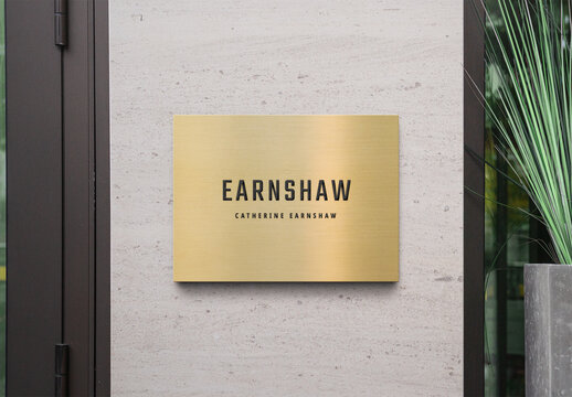 Logo Mockup Template Style Effect Gold Wall Badge Mockup 3D Metal Text Wood Concrete