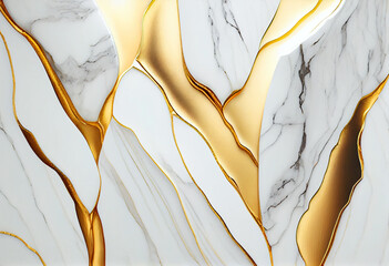 Texture of natural marble stone; white stone with golden patterns as an adorable and excellent backdrop or wall decor. AI generated.