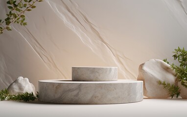 Marble stone podium product display. Clean marble texture for beauty cosmetic product placement...