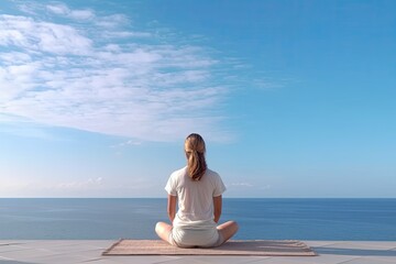 Fototapeta premium Healthy wellness woman yoga breathing meditating in lotus position. Generative AI