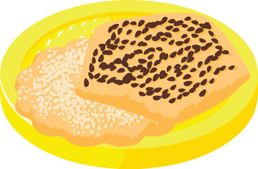 Fresh cookie icon isometric vector. Homemade cookie with seed on big golden coin. Dessert, sweet food