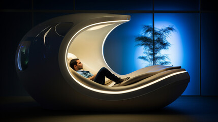 Inside a futuristic a man dedicated to digital wallpaper. Generative Ai content