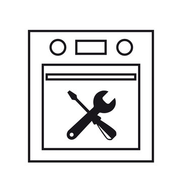 recommend clip art: Icono de un horno de cocina con herramientas. vector