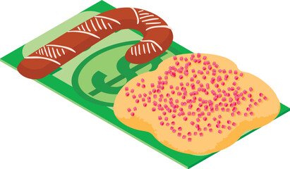Festive cookie icon isometric vector. Gingerbread cookie on dollar banknote icon. Dessert, sweet food