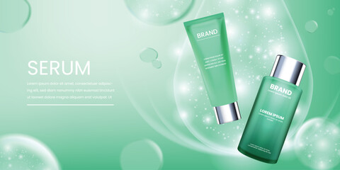 Green cosmetic products. vector cosmetic ads