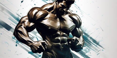 AI Generated. AI Generative. Ink drwaing design graffiti art of strong power athlete bodybuilder shape. Sport gym workout motivation graphic art illustration