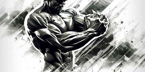 AI Generated. AI Generative. Ink drwaing design graffiti art of strong power athlete bodybuilder shape. Sport gym workout motivation graphic art illustration
