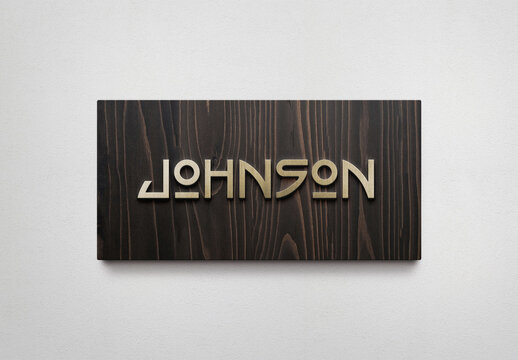 Logo Mockup Template Style Effect Gold Wall Badge Mockup 3D Metal Text Wood Concrete