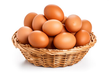 Eggs in basket isolated on white background.Generative Ai.