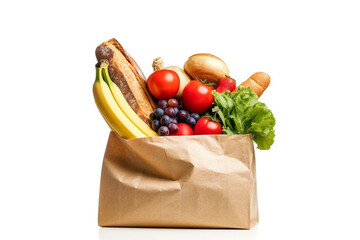 Shopping bags with fruits and vegetables isolated on white background.Generative Ai.