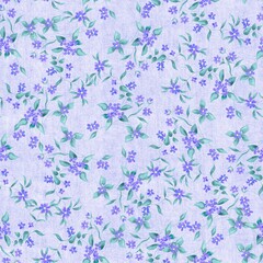 Watercolor flowers pattern, purple tropical elements, green leaves, purple background, seamless