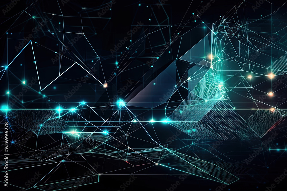 Poster abstract geometric wireframe style of technology with glowing lines