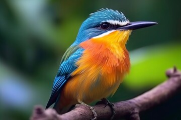 Obraz premium Colorful bird perched on a branch in the forest.Generative AI
