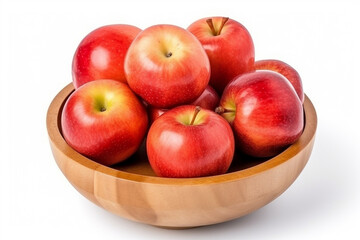 Fototapeta na wymiar Fresh apples on wooden bowl on white background.Generative Ai.