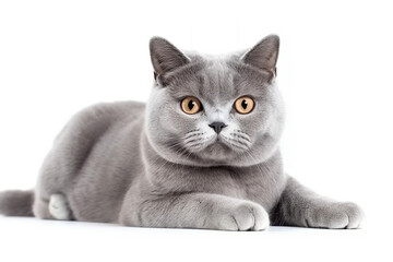 Satisfied British cat isolated on white background.Generative Ai.