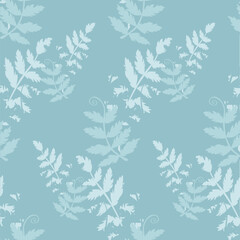 Fototapeta na wymiar Fern blue stylized plant seamless pattern on blue flat design stock vector illustration for web, for print, for fabric print