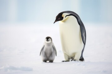 Obraz premium Mother penguin with her offspring. Generative AI