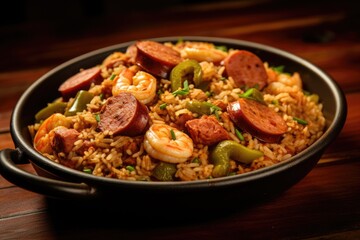 Fototapeta premium Spicy homemade Jambalaya. Generative AI
