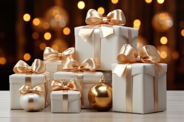 Gift boxes. Merry Christmas, Marry New Year, birthday. Generative AI