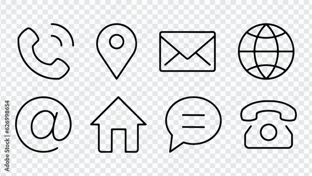 Poster web icon set. web buttons. website contact icons vector. contacts icons. editable stroke. vector eps