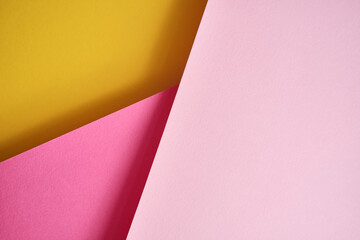 Abstract texture of colored paper. Geometric shapes and lines in bright colors. Place for text. Multicolor abstract flat lay. Back to school concept. Copy space, top view