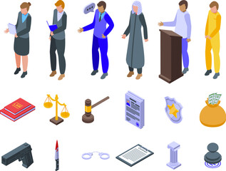 Attorney icons set isometric vector. Woman business. Man legal