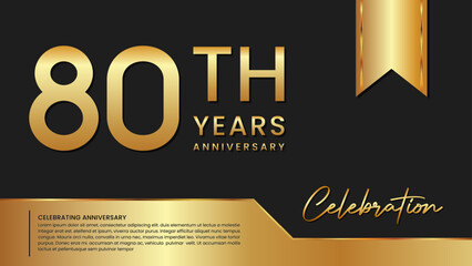 80th anniversary template design in gold color isolated on a black and gold background, vector template