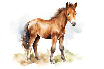 Naklejka na ściany i meble Cute horse, farm cartoon animals. Post processed AI generated image.